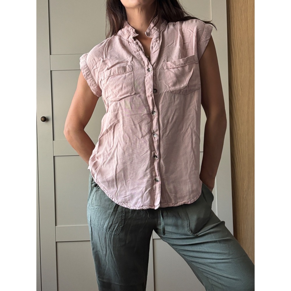 Jachs Girlfriend Pink Rayon Sleeveless Button Down Blouse Top lightweight XS